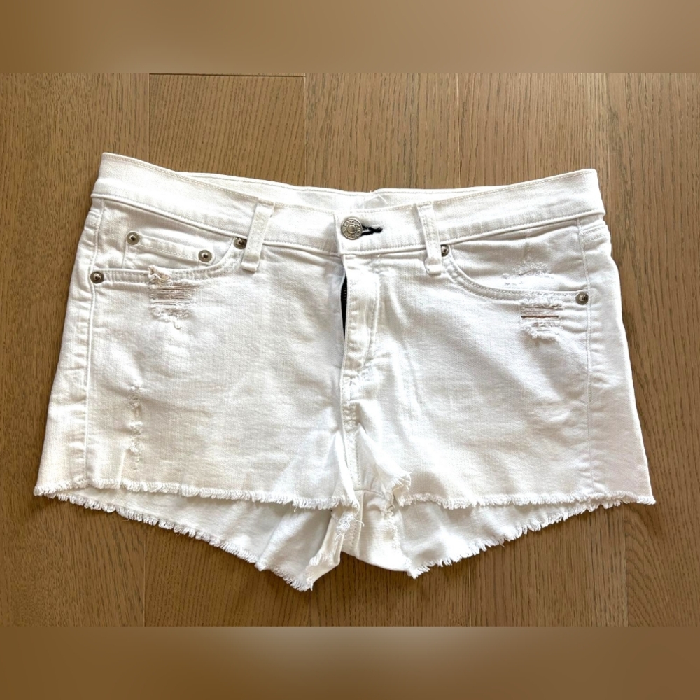 Rag & Bone White Distressed Jean Shorts